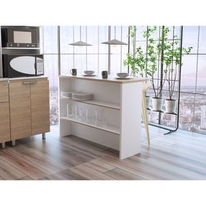 Barra de Cocina Diamante, Blanco y Beige, con Dos Entrepaños