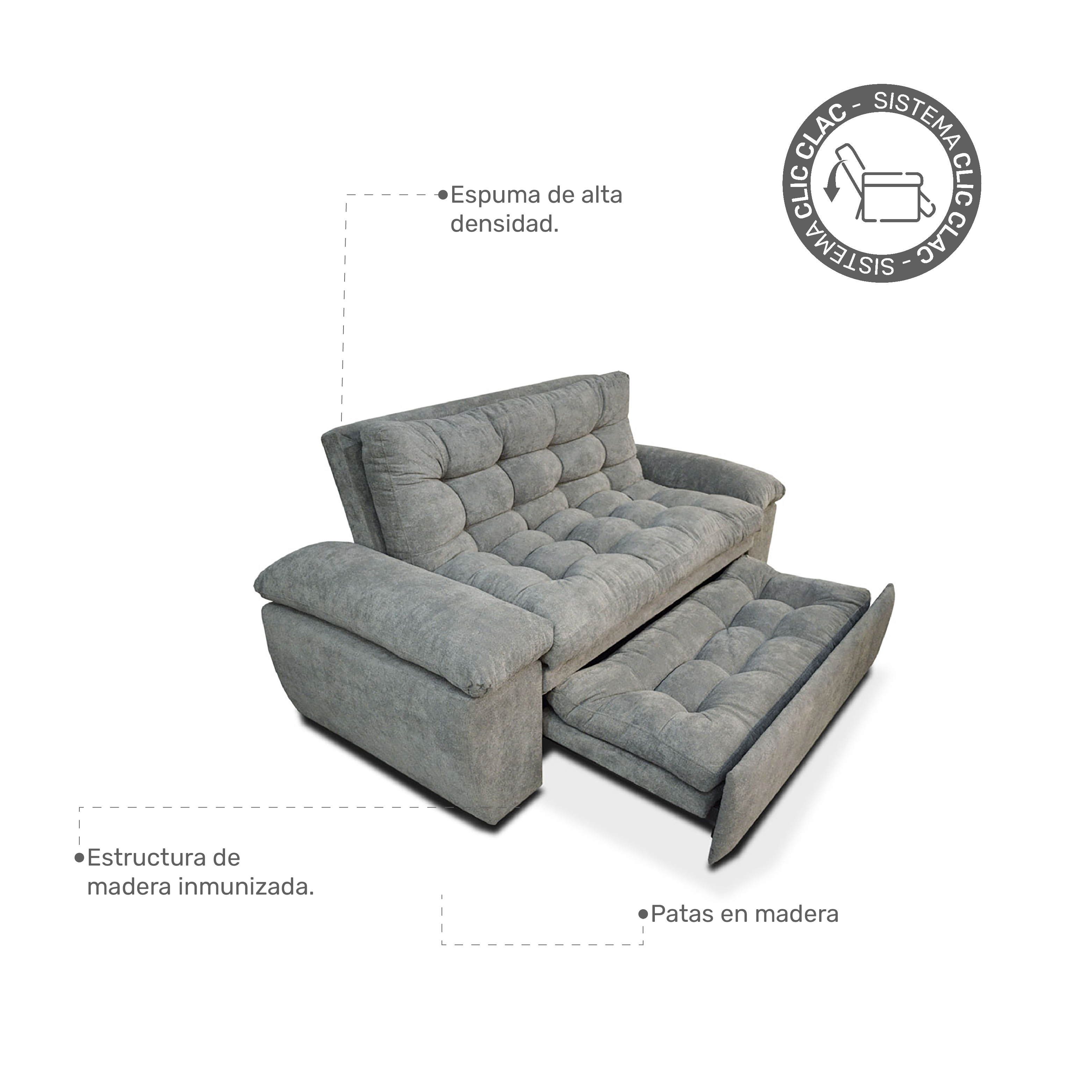 Sofa Cama Comfort Sistema clic clac en gris - Agaval