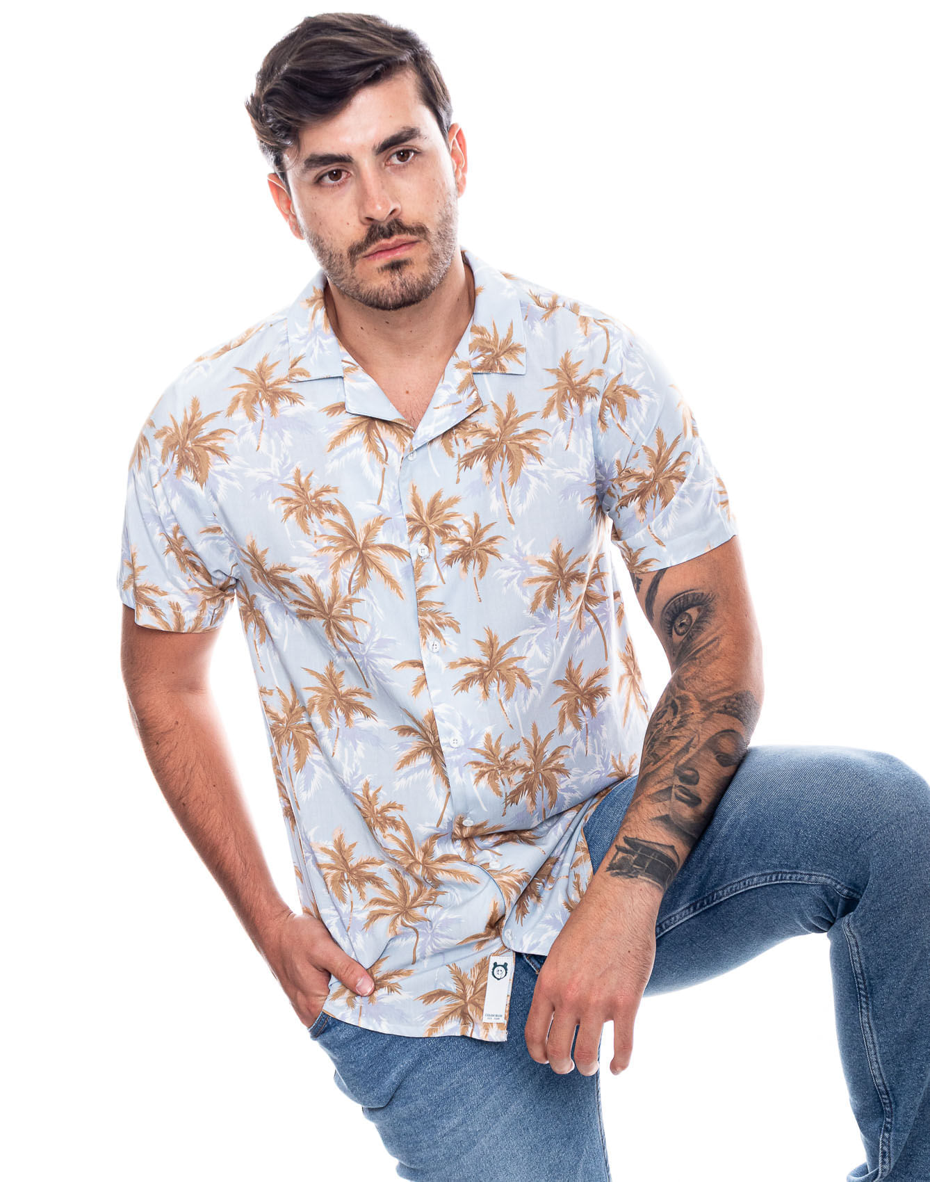 Camisa Manga Corta Estampado Palmeras Agaval