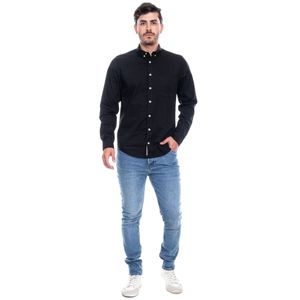 Camisa Manga Larga Unicolor Con Bolsillo En Frente