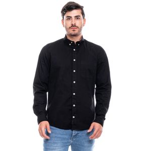 Camisa Manga Larga Unicolor Con Bolsillo En Frente