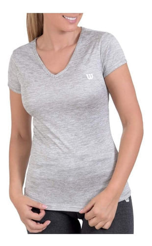 Camiseta Cuello V Wilson Deslavada 71592 Mujer Gym Fitness - Agaval