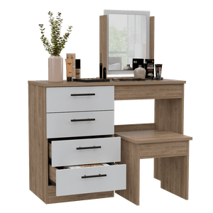 Mueble Tocador Wesley, Miel y Blanco, Cuatro Cajones Para Ubicar Maquillaje