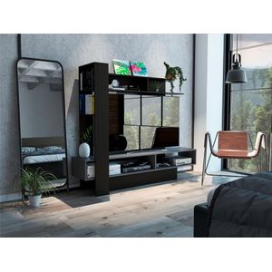 Mesa para TV Vegas, Wengue y Plata oscuro, con espacio para televisor de hasta 65 pulgadas