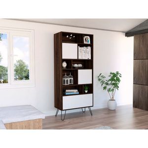 Biblioteca Lara, Habano y Blanco, con Tres Puertas con Apertura Push