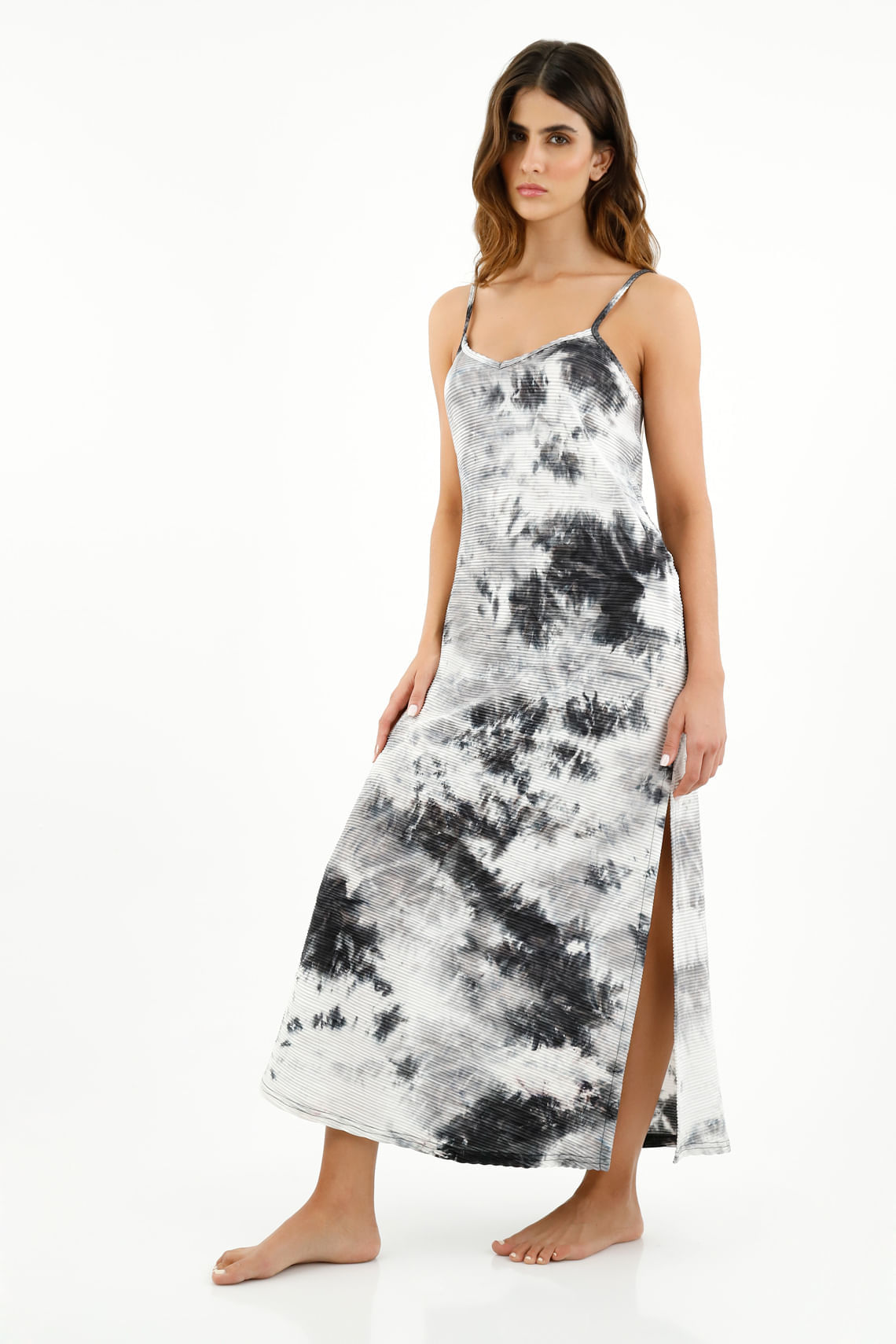 Vestido midi estampado tie dye negro para mujer Agaval