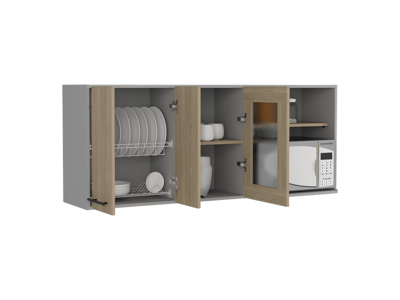 Mueble de Pared Hasselt para cocina con gabinetes y estanterías interiores  Gris / Rovere