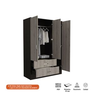 Armario Closet 120cm Cidra 3 puertas 2 cajones Wengue y Ceniza