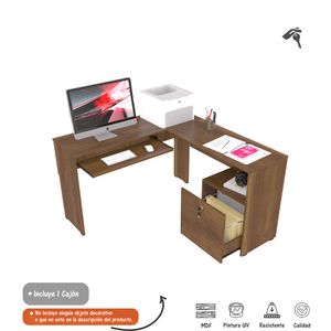 Escritorio Mesa de Computador en L con Archivador Bertolini Color Caramelo
