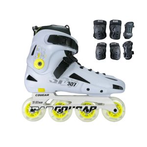 Combo Patines En Linea Semiprofesionales Urbanos Cougar 307C Con Protecciones Blanco