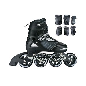 Combo Patines En Linea Semiprofesionales Chicago Best Con Protecciones Ajustables Negro