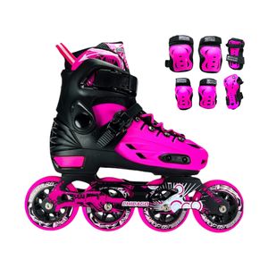 Combo Patines En Linea Semiprofesionales Chicago Magic Con Protecciones Ajustables Fucsia