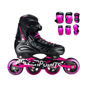 Combo Patines En Linea Semiprofesionales Roller Points Con Protecciones Ajustables Fucsia