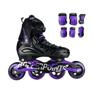 Combo Patines En Linea Semiprofesionales Roller Points Con Protecciones Ajustables Morado