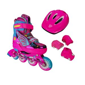 Patines En Linea Semiprofesionales Kit Luna Ajustables Con Luces Y Protecciones