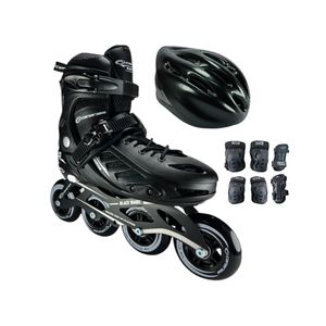 Combo Patines En Linea Semiprofesionales Canariam Black Magic Con Casco Y Protecciones Ajustables Negro