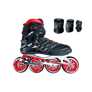 Combo Patines en Linea Semiprofesionales Luxury Ruedas De100mm Con Protecciones Rojo