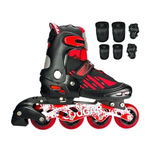 Combo Patines En Linea Semiprofesionales Cougar Ruedas Pequeñas Con Protecciones Ajustables Rojo