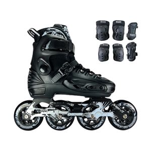 Combo Patines En Linea Semiprofesionales Chicago Magic Con Protecciones Ajustables Negro