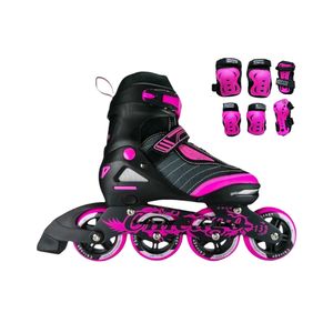 Combo Patines En Linea Semiprofesionales Chicago Best Con Protecciones Ajustables Fucsia