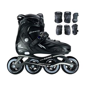 Combo Patines En Linea Semiprofesionales Canariam Black Magic Con Protecciones Ajustables Negro