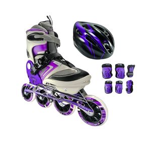 Combo Patines En Linea Semiprofesionales Canariam Speed Bolt Con Casco Y Protecciones Ajustables Morado