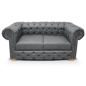 Sofá Chesterfield 2 puestos tipo cuero gris