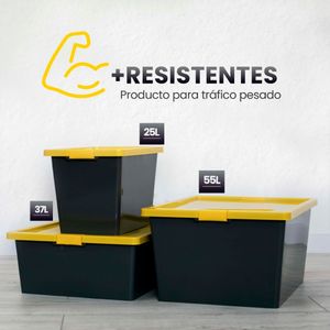 Caja Organizadora Con Broches Forte 55L Gris-Amarillo