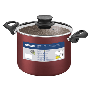 Olla Alta Tramontina Paris en Aluminio con Revestimiento Interno y Externo Antiadherente Starflon Max Rojo con Tapa de Vidrio 28 cm 11,8 L