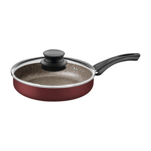 Sartén Recta Tramontina Paris en Aluminio con Revestimiento Interno y Externo Antiadherente Starflon Max Rojo con Tapa de Vidrio 24 cm 2,0 L