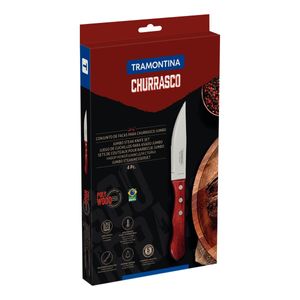 Juego de Cuchillos para Asado Jumbo Tramontina de Acero Inoxidable y Mango Rojo Polywood, 4 piezas.