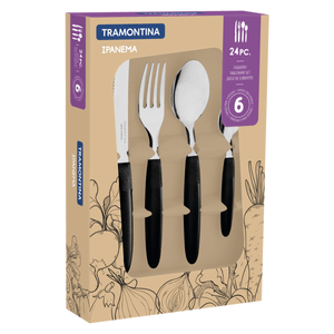Juego de Cubiertos Tramontina Ipanema con Láminas de Acero Inoxidable y Mangos de Polipropileno Negro 24 Piezas
