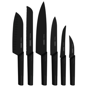 Juego de Cuchillos Tramontina Nygma con Láminas de Acero Inoxidable y Mangos de Polipropileno Texturizados Negros 6 Piezas