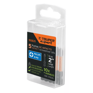 Juego De 5 Puntas De Impacto Phillips Ph2 X 2" Truper