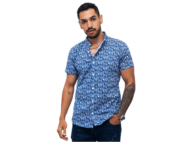 Camisa para Hombre GO Bzr Manga Corta en tela Chalis Azul Jaspeado