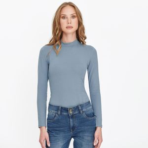 Blusa Manga Larga Color Azul China Para Mujer