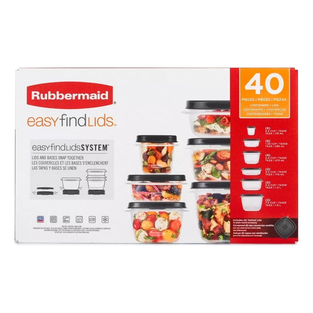 Rubbermaid Envases de almacenamiento para alimentos con tapas fáciles de  encontrar, 42 piezas, Rojo