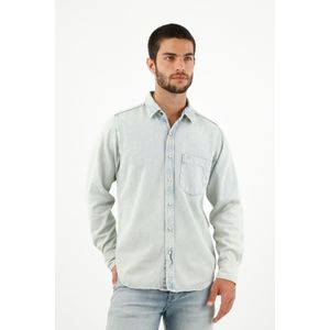 Camisa con bolsillo de parche azul para hombre