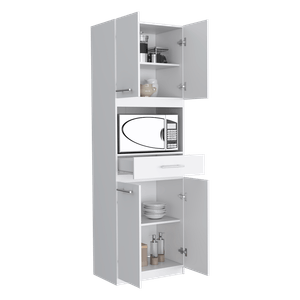 Módulo Microondas Delfi, Blanco Perla, con cuatro puertas abatibles y amplio espacio para almacenamiento