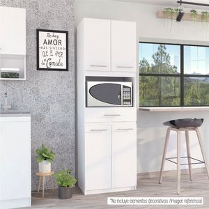 Módulo Microondas Delfi, Blanco Perla, con cuatro puertas abatibles y amplio espacio para almacenamiento