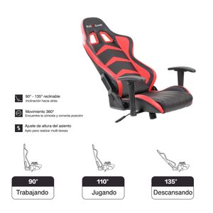 Silla Gamer Premium Rojo y Negro, con cómodo espaldar y rodachines