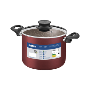Olla Alta Tramontina Paris en Aluminio con Revestimiento Interno y Externo Antiadherente Starflon Max Rojo con Tapa de Vidrio 20 cm 4,2 L