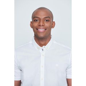 Camisa Slim Manga Corta Color Blanco optico Para Hombre