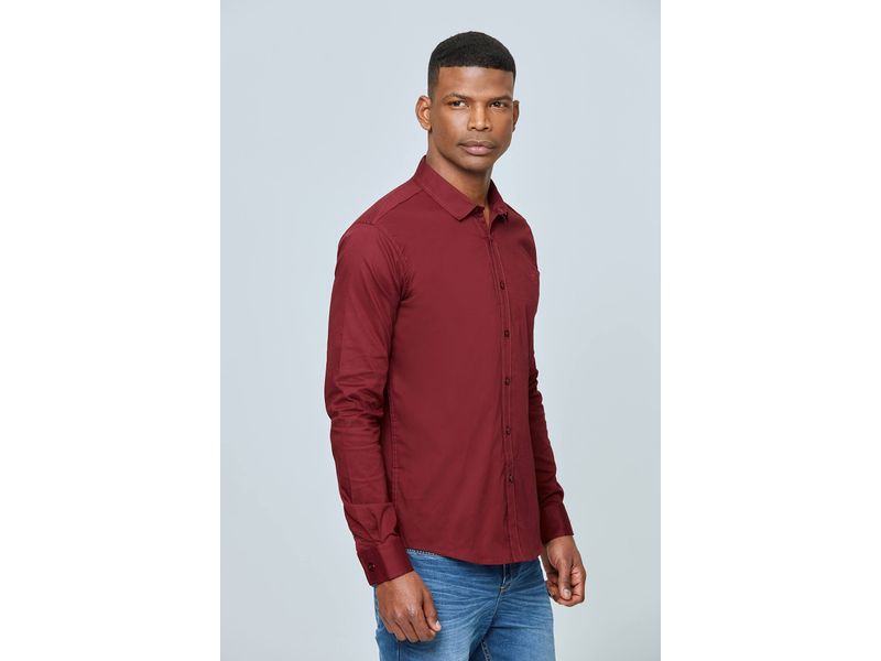 Camisa Slim Manga Larga Color Vinotinto Para Hombre Agaval