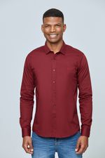 Camisa Slim Manga Larga Color Vinotinto Para Hombre Agaval