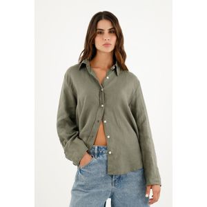 Camisa verde manga larga para mujer