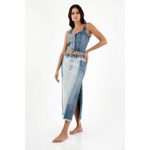 Falda con ruedo desflecado azul para mujer