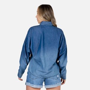 Blusa Manga Larga Color Azul Medio Para Mujer