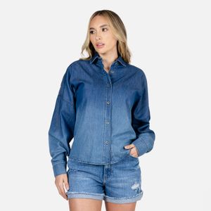 Blusa Manga Larga Color Azul Medio Para Mujer
