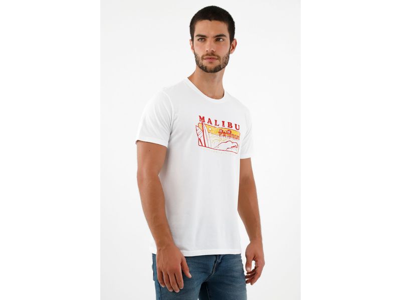 Camiseta blanca estampada hombre new arrivals